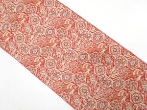 亀甲に華紋・鴛鴦・古楽器模様織り出し　名古屋帯